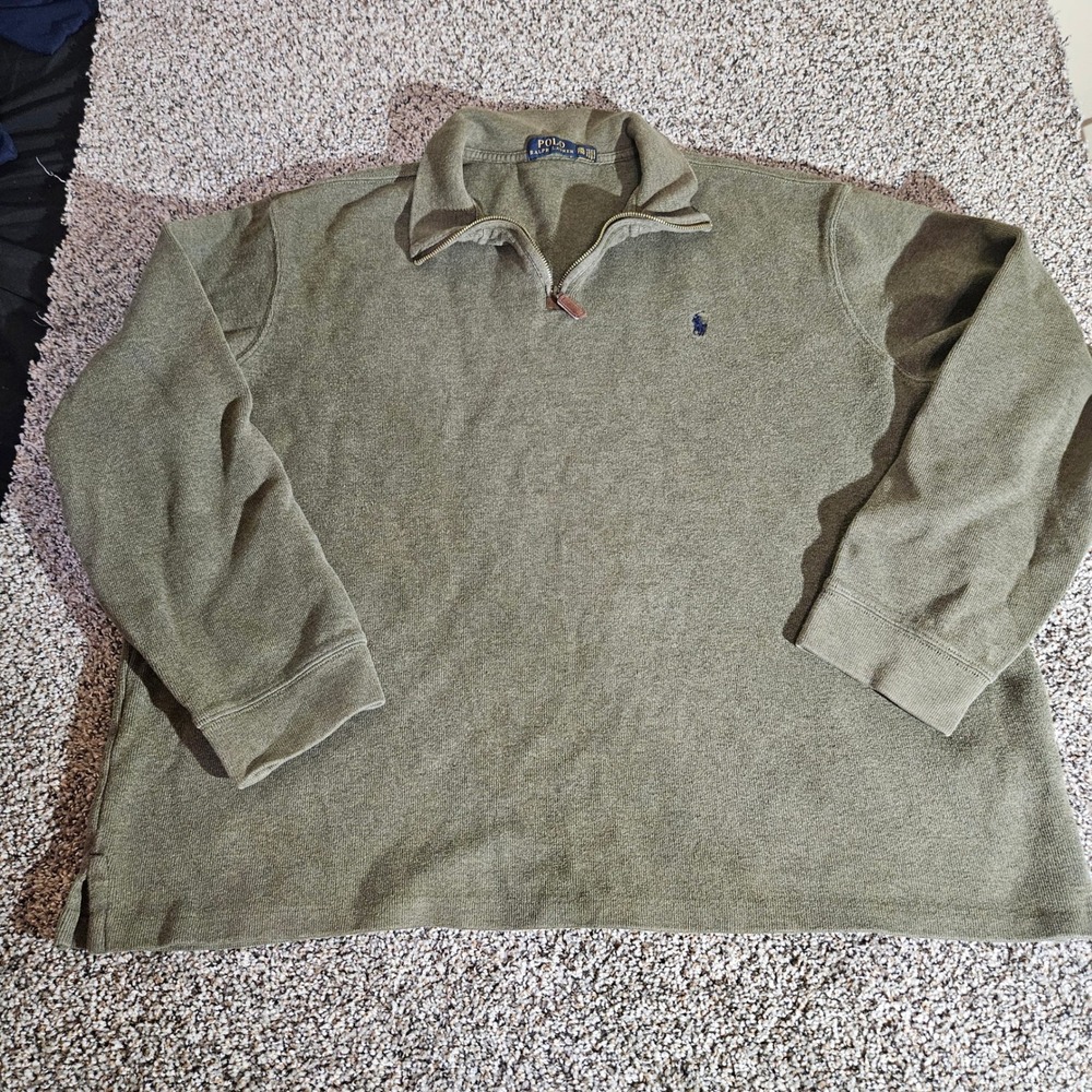 Polo Ralph Lauren Mens XXL Olive Green Quarter Zip Pullover Sweater Heathered